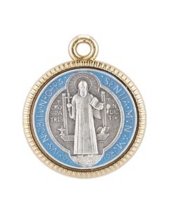 Saint Benedict Epoxied Medal with Gold Finished Rim