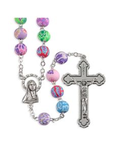 8mm Multicolored Round Floral Bead Rosary-P65