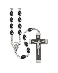 Black Acrylic Bead Rosary with Metal Bound Crucifix