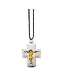 Two Tone Crucifix on a Black Cord