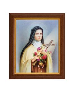 10 1/2" x 12 1/2" Walnut Finish Beveled Frame with 8" x 10" St. Therese Textured Art