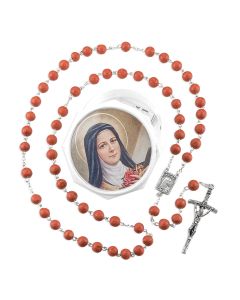 Rose Petal Bead Rosary, Boxed