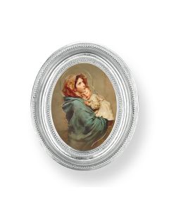 3 1/2" x 4 1/2" Silver Oval Frame with a Madonna of the Streets Print-P65