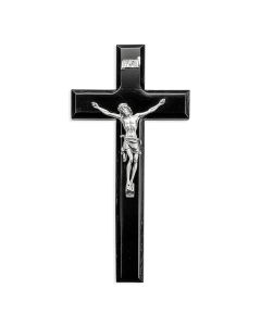 10" Black Wood Cross with a Genuine Pewter Corpus