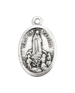 1" Oval Antiqued Silver Oxidized Our Lady of Fatima and Sacred Heart of Jesus Medal