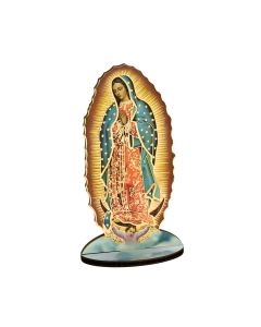 6" Our Lady of Guadalupe Laser Cut Wood Statue with Biography