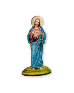 6" Sacred Heart of Jesus Laser Cut Wood Statue with Biography