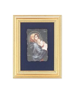5" x 6.5" Gold Leaf Frame with 2.5" x 3.25" Madonna of the Street Print Mounted on Blue Velvet Lining