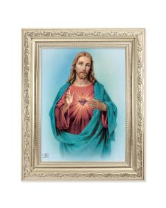 8.25" x 10.25" Silver Ornate Frame with a 6" x 8" Sacred Heart of Jesus Print