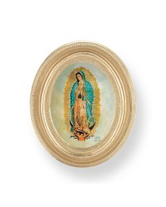 3 1/2" x 4 1/2" Gold Oval Frame with an Our Lady of Guadalupe Print-P65