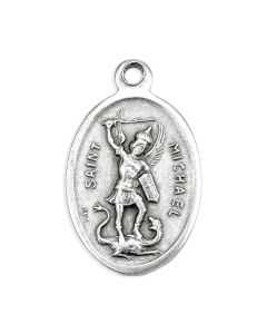 1" Oval Antiqued Silver Oxidized Saint Michael Medal