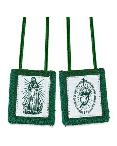 1 3/4" X 2" Immaculate Heart of Mary Genuine Green Wool Scapular.