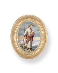 3 1/2" x 4 1/2" Gold Oval Frame with a Good Shepherd Print-P65
