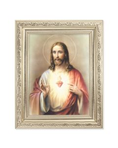 8.25" x 10.25" Silver Ornate Frame with a 6" x 8" Sacred Heart of Jesus Print