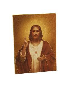 3" x 4" Chambers: Sacred Heart of Jesus Gold Embossed Wood Plaque