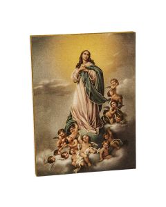 3" x 4" Immaculate Conception Gold Embossed Wood Plaque