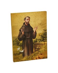 3" x 4" Saint Francis Gold Embossed Wood Plaque