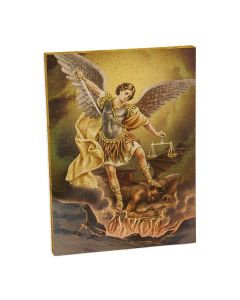 3" x 4" Saint Michael Gold Embossed Wood Plaque