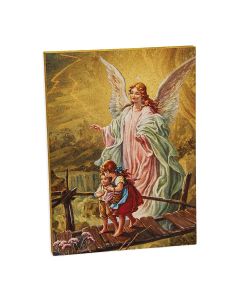 3" x 4" Guardian Angel Gold Embossed Wood Plaque