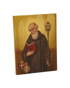 3" x 4" Saint Benedict Small Gold Embossed Wood Plaque