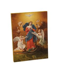 3" x 4" Our Lady Untier of Knots Gold Embossed Wood Plaque