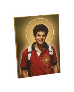 3" x 4" Saint Carlo Acutis Gold Embossed Wood Plaque