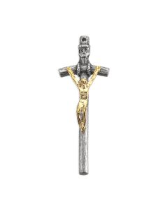 2" Antiqued Silver Oxidized Papal Crucifix with Gold Finished Corpus