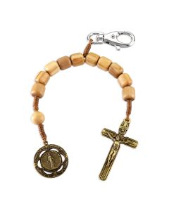 Miraculous Medal One Decade Wood Rosary Backpack Clip