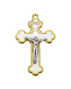 Gold Budded Crucifix with White Epoxy