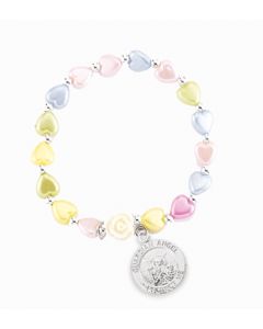 Multicolor Pearlescent Bead Rosary Bracelet with a Guardian Angel Protect Me Medal-P65