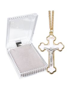 Gold Budded Crucifix with White Epoxy on an 18" Chain