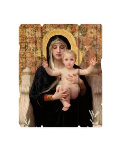 7 1/2" x 9" Bouguereau: Madonna of the Lilies Vintage Wood Plaque