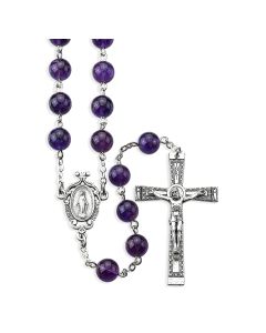 8mm Genuine Amethyst Stone Bead Rosary, Boxed