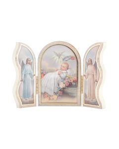 Baptism Standing Natural Wood Triptych