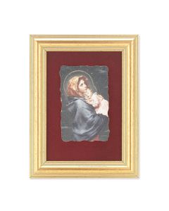 5" x 6.5" Gold Leaf Frame with 2.5" x 3.25" Madonna of the Street Fresco Print Mounted on Red Velvet Lining