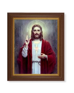 10 1/2" x 12 1/2" Walnut Finish Beveled Frame with 8" x 10" Chambers: Sacred Heart of Jesus Textured Art