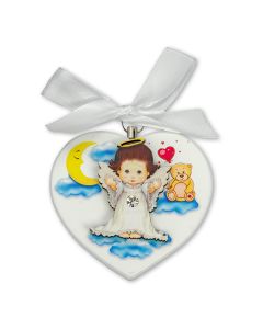 White Heart Wood Plaque with Angel, Moon and Bear