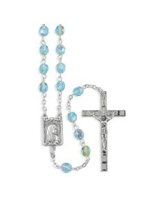 Faceted Aqua Glass Bead Rosary