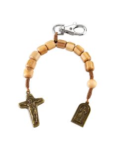 Divine Mercy One Decade Wood Rosary Backpack Clip