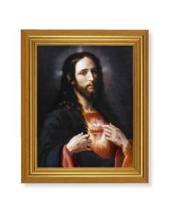 10" x 12" Gold Leaf Finish Beveled Frame with 8" x 10" Sacred Heart Of Jesus Textured Art