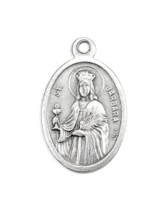 1" Oval Antiqued Silver Oxidized Saint Barbara Medal