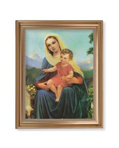 13 1/2" x 16 9/16" Gold Leaf Antique Finished Frame with 11" x 14"  Madonna and Child Textured Art