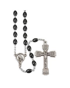 Black Plastic Oval Bead Rosary