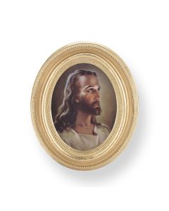 3 1/2" x 4 1/2" Gold Oval Frame with a Sallman: Head of Christ Print-P65