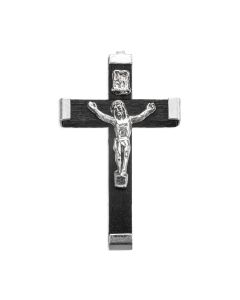 2" Black Wood Metal Bound Crucifix with Antiqued Silver Corpus