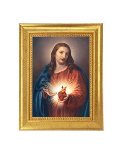 6 3/4" X 8 3/4"Gold Leaf Frame with Batoni: Sacred Heart of Jesus 5 x 7 Textured Art