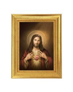 6 3/4" X 8 3/4" Gold Leaf Finish Frame with Simeone: Sacred Heart of Jesus 5 x 7 Textured Art