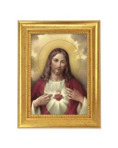 6 3/4" X 8 3/4"Gold Leaf Frame with a 5" x 7" Sacred Heart  of Jesus Textured Artwork