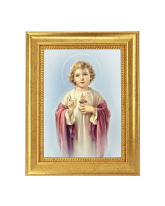 6 3/4" X 8 3/4" Gold Leaf Finish Frame with 5" X 7" Child Sacred Heart of Jesus Textured Art