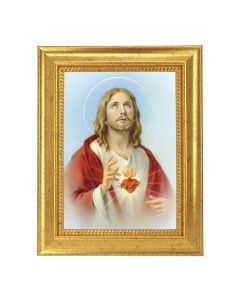 6 3/4" X 8 3/4" Gold Leaf Finish Frame with 5" X 7" Sacred Heart of Jesus Textured Art